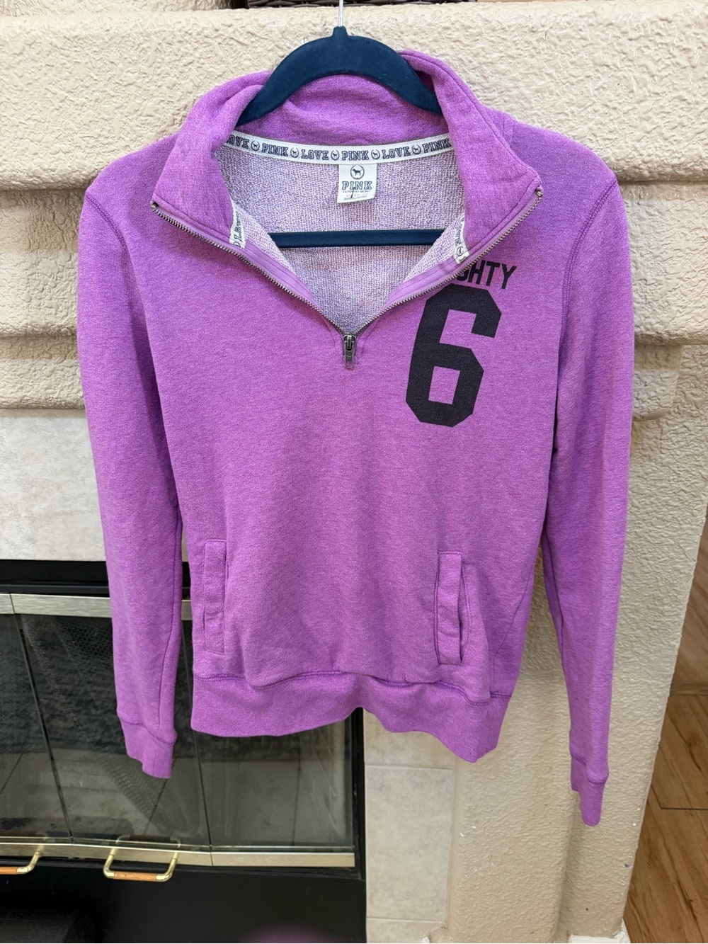 PINK Victoria's Secret Purple Half-Zip Sweatshirt with '6' Graphic
